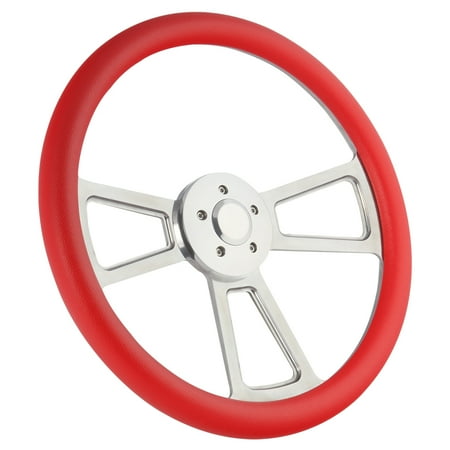 International - All Models 18" Polished Billet & Half Wrap Steering Wheel Big Rig Truck - Red - THP5