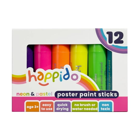 International Arrivals Happido Set of 12 Twistable Tempera Paint Sticks for Kids, Quick Drying, No Mess