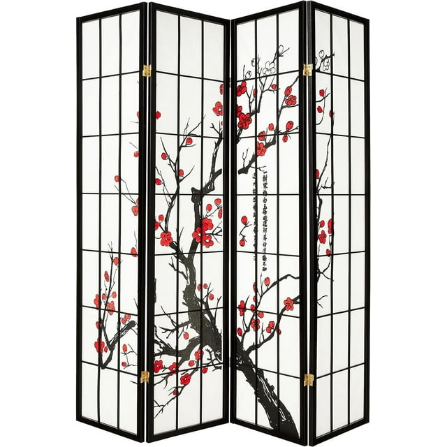 International Black 4 Panel Plum Blossom Screen Room Divider