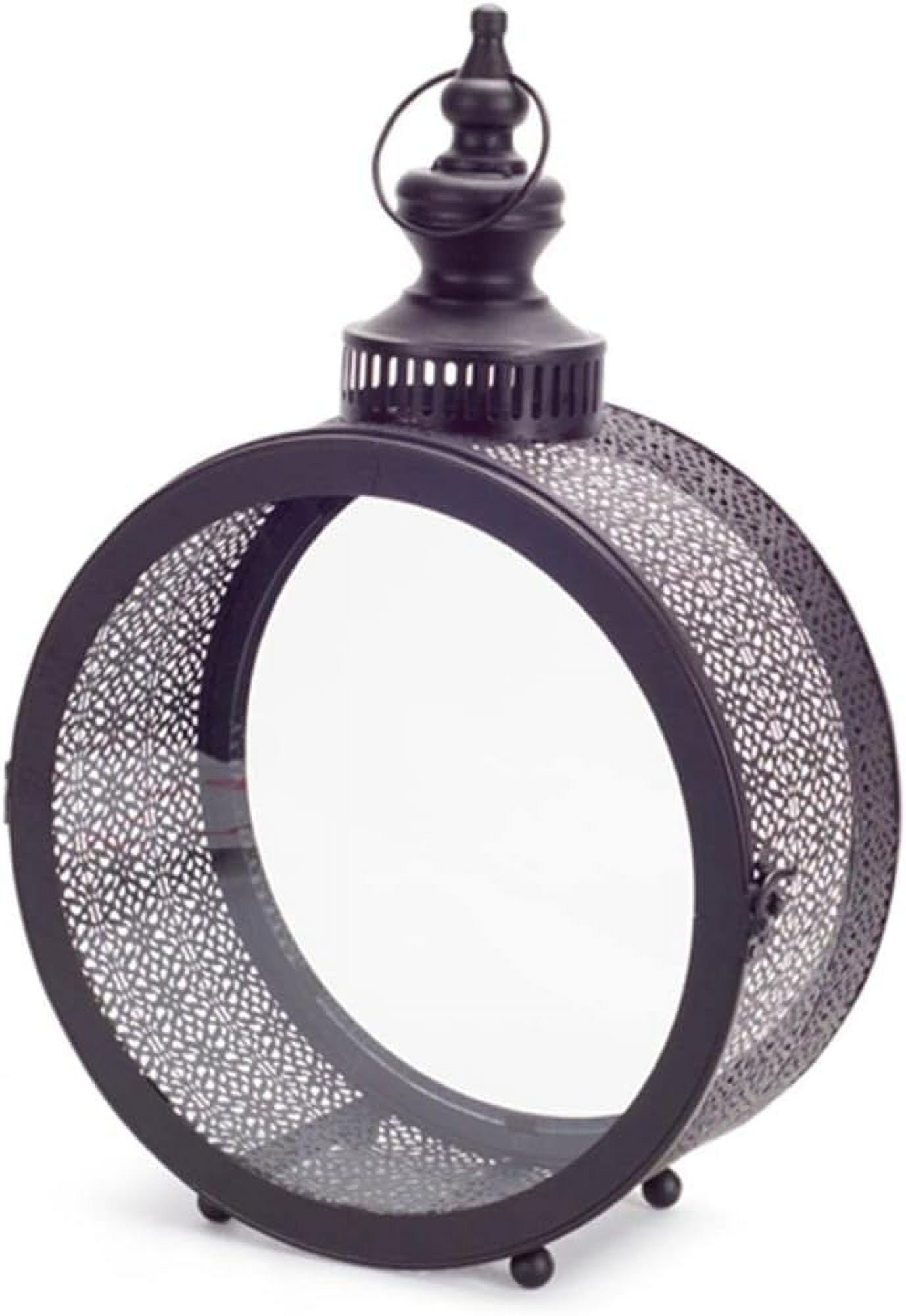Elegant Punched Tin 18" Hanging Candle Lantern in Black and Brown
