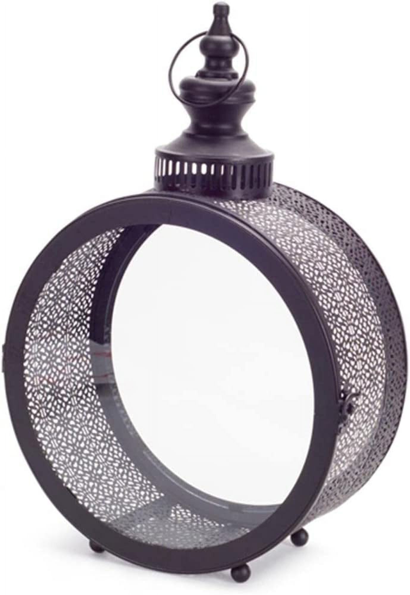 Elegant Punched Tin 18" Hanging Candle Lantern in Black and Brown