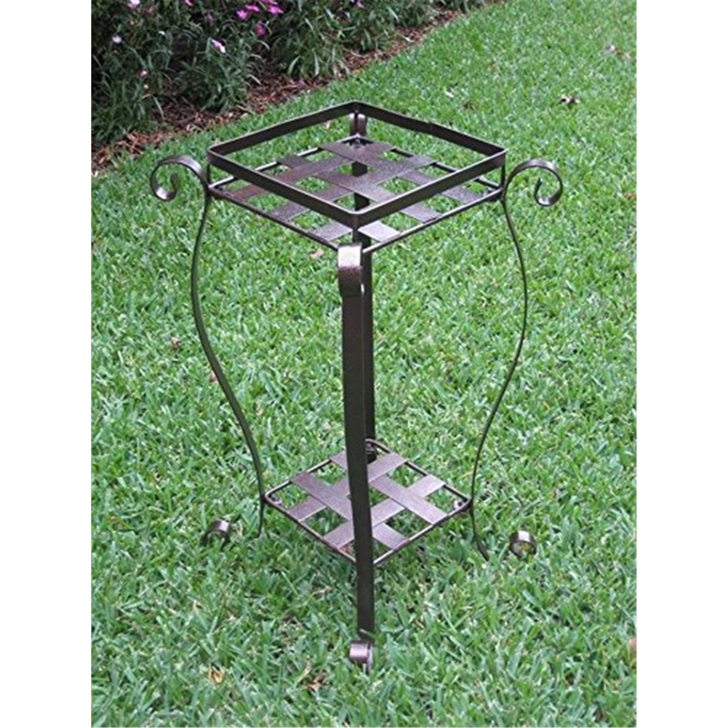 Bronze Iron Two-Tier Square Outdoor Plant Stand