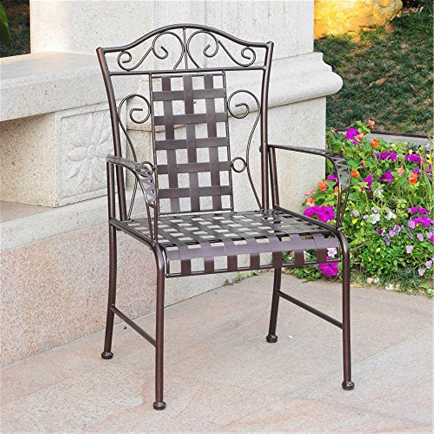Bronze Lattice Design Iron Patio Dining Chair Set