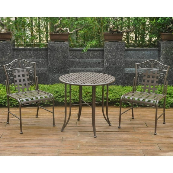 Mandalay Iron 3 Piece Patio Bistro Set in Matte Brown
