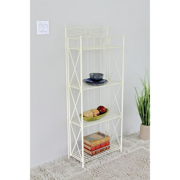 Antique White Iron Iron 4-tier Folding Bakers Rack - Antique White