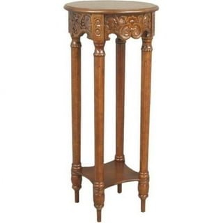 International Caravan Carved Round Tall Plant Table International Caravan Carved Round Tall Plant Table