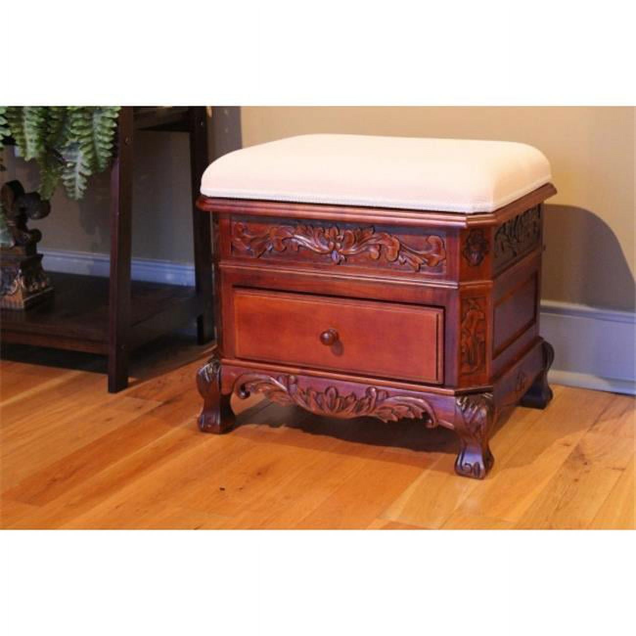 International Caravan Upholstered Vanity Stool with One Drawer International Caravan Upholstered Vanity Stool with One Drawer