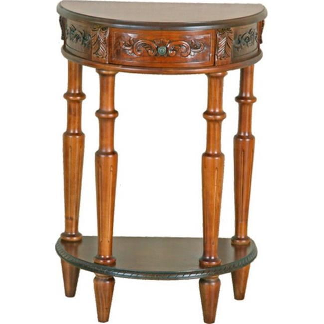 Walnut Stain Semi-Circle Wood and Metal Console Table with Storage