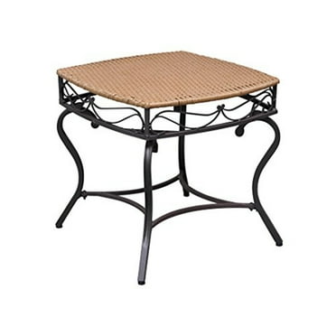 International Caravan 4112-ST-HY Valencia Resin Wicker & Steel Square Round Side Table, Honey