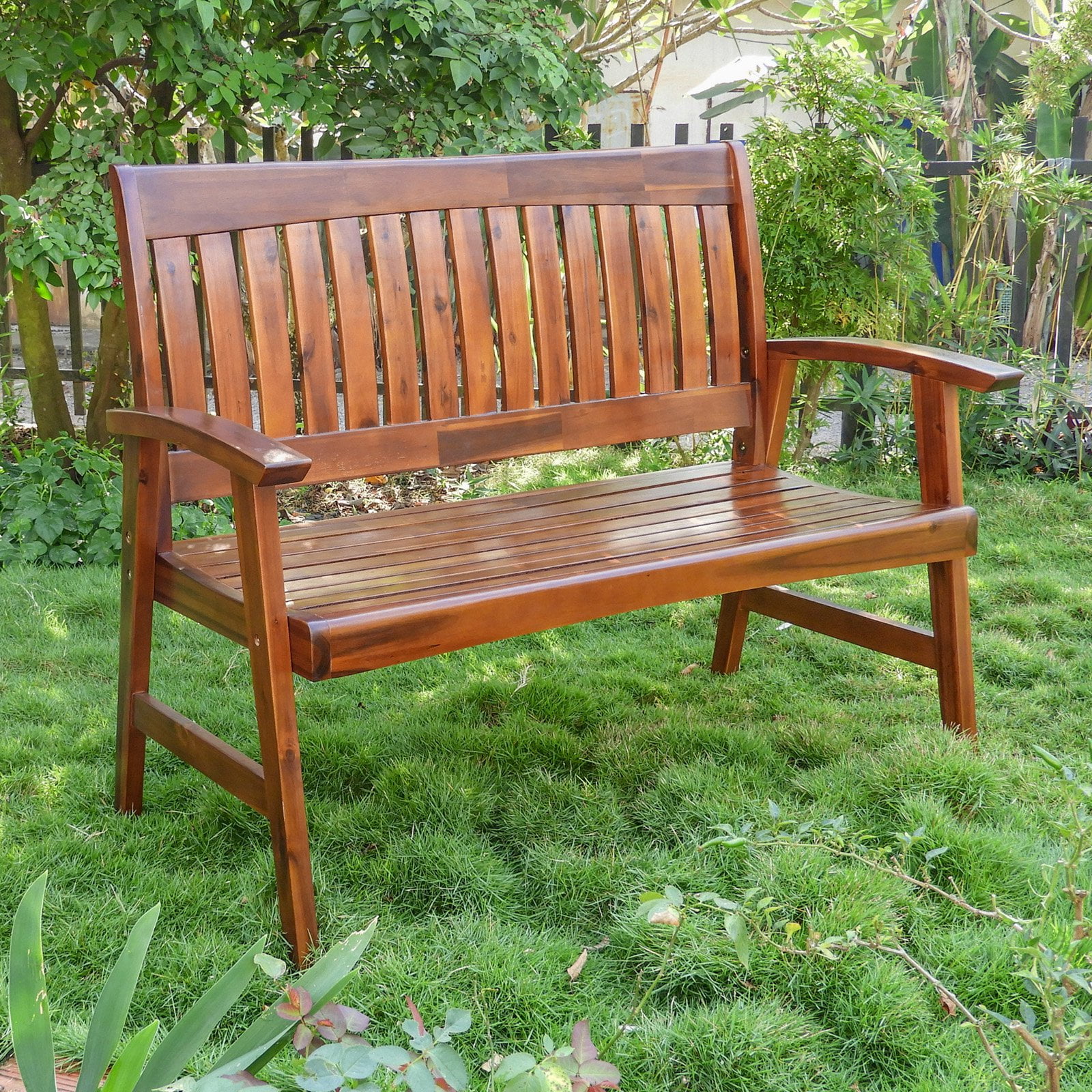 Highland Acacia Dual-Stain Slat-Back 4ft Garden Bench