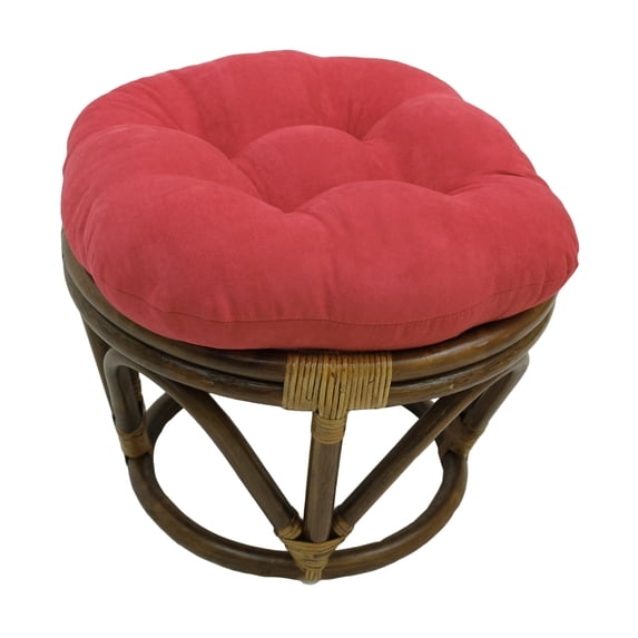 International Caravan Bali 18-inch Footstool with Microsuede Cushion Cardinal Red Rattan, Faux Suede