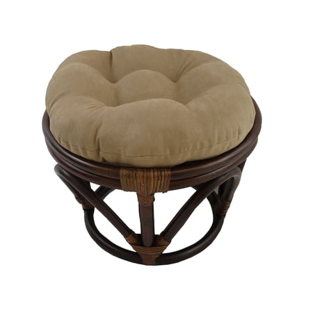 International Caravan Bali 18-inch Footstool with Microsuede Cushion Java Rattan, Faux Suede