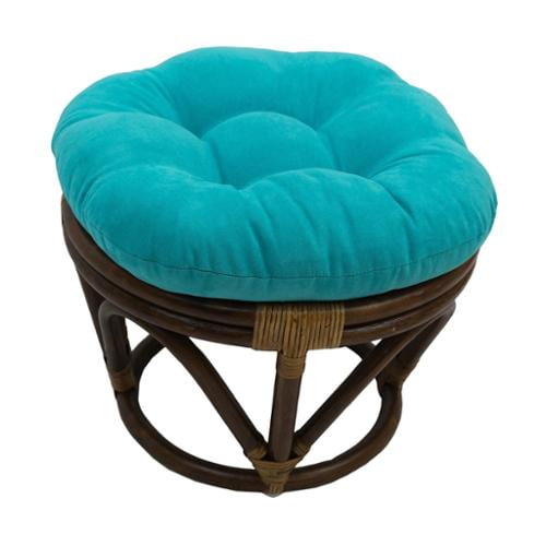 International Caravan Bali 18-inch Footstool with Microsuede Cushion Red Wine Rattan, Faux Suede