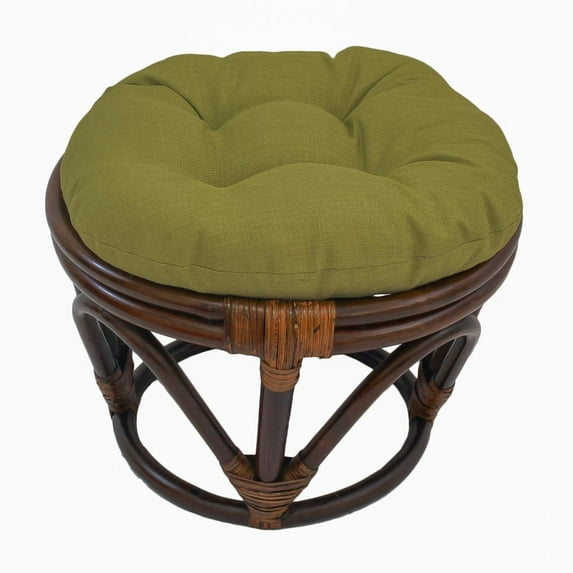 International Caravan Rattan Ottoman with Outdoor Fabric Cushion, Avocado