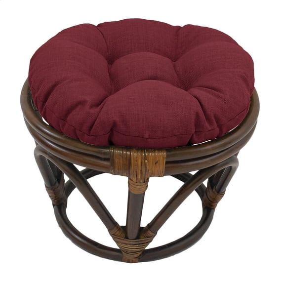 Rattan Ottoman with Outdoor Fabric Cushion - Merlot