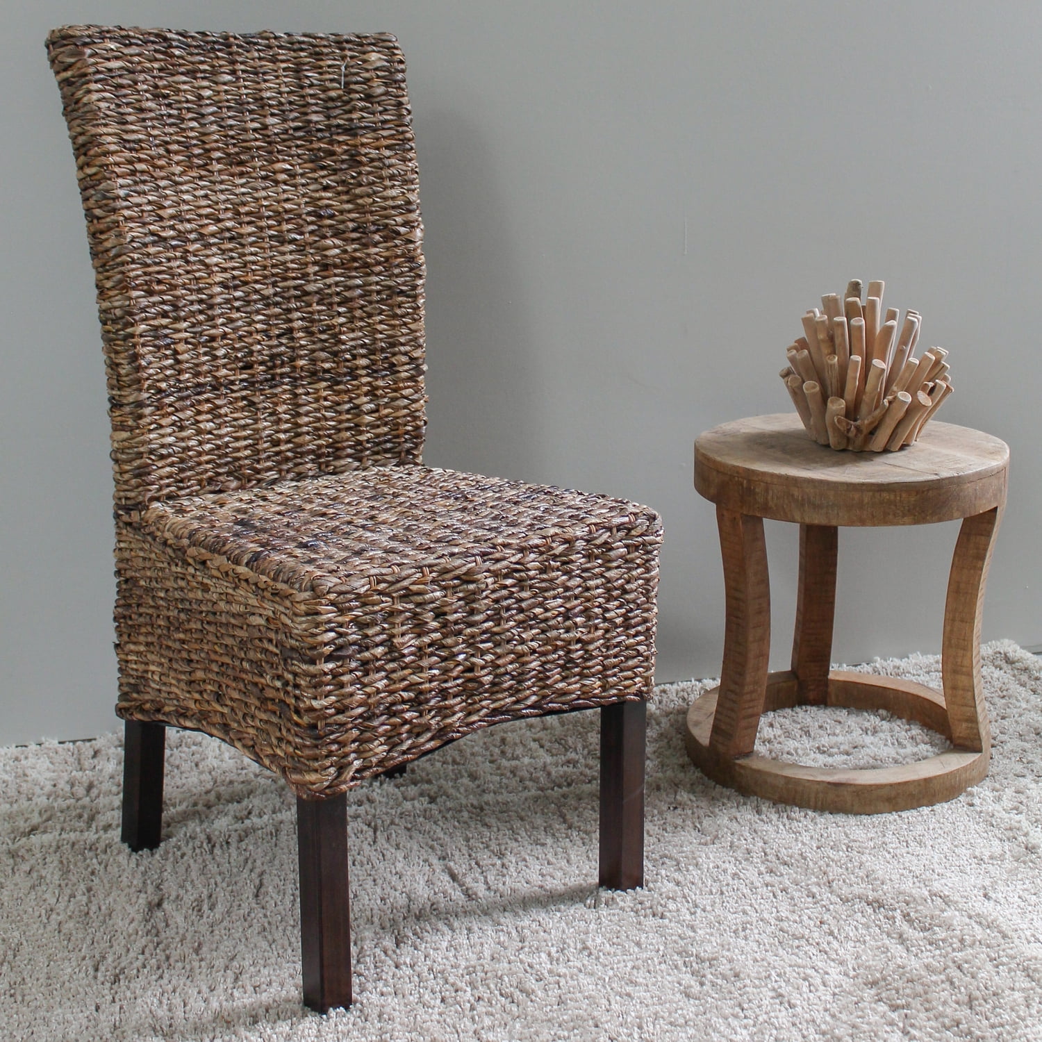 Arizona Dark Brown Woven Abaca and Mahogany Dining Chair