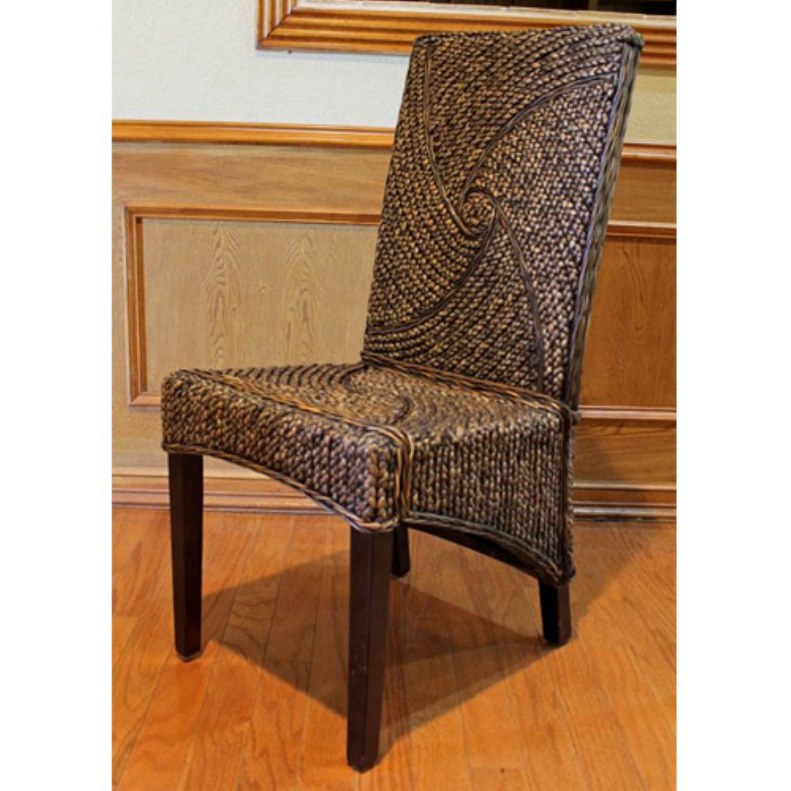 High Back Brown Upholstered Wood Side Chair