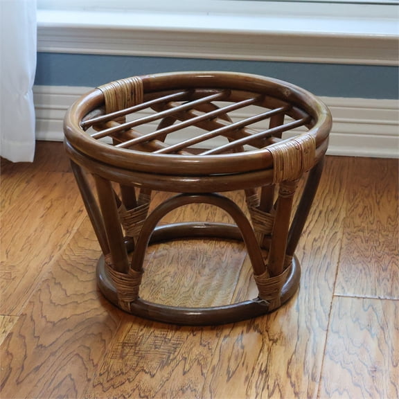 International Caravan Bali 18" Rattan Papasan Outdoor Ottoman Frame - Dark Honey