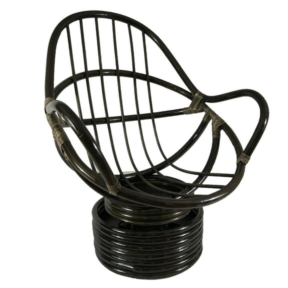 International Caravan Bali Rattan Swivel Rocker with Microsuede Cushion Arm Chairs Black Urban, Traditional