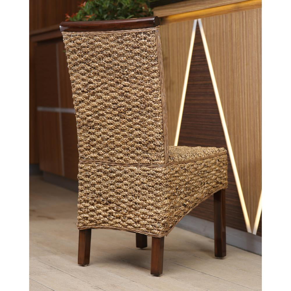 Salak Brown High Back Rattan Dining Chair with Mahogany Frame