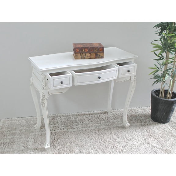 International Caravan Carved Vanity Desk-Color:Antique White,Material:Wood