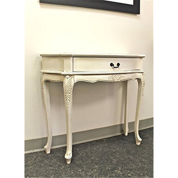 International Caravan Carved Wood 1-Drawer Wall Table-Color:Antique White,Material:Wood
