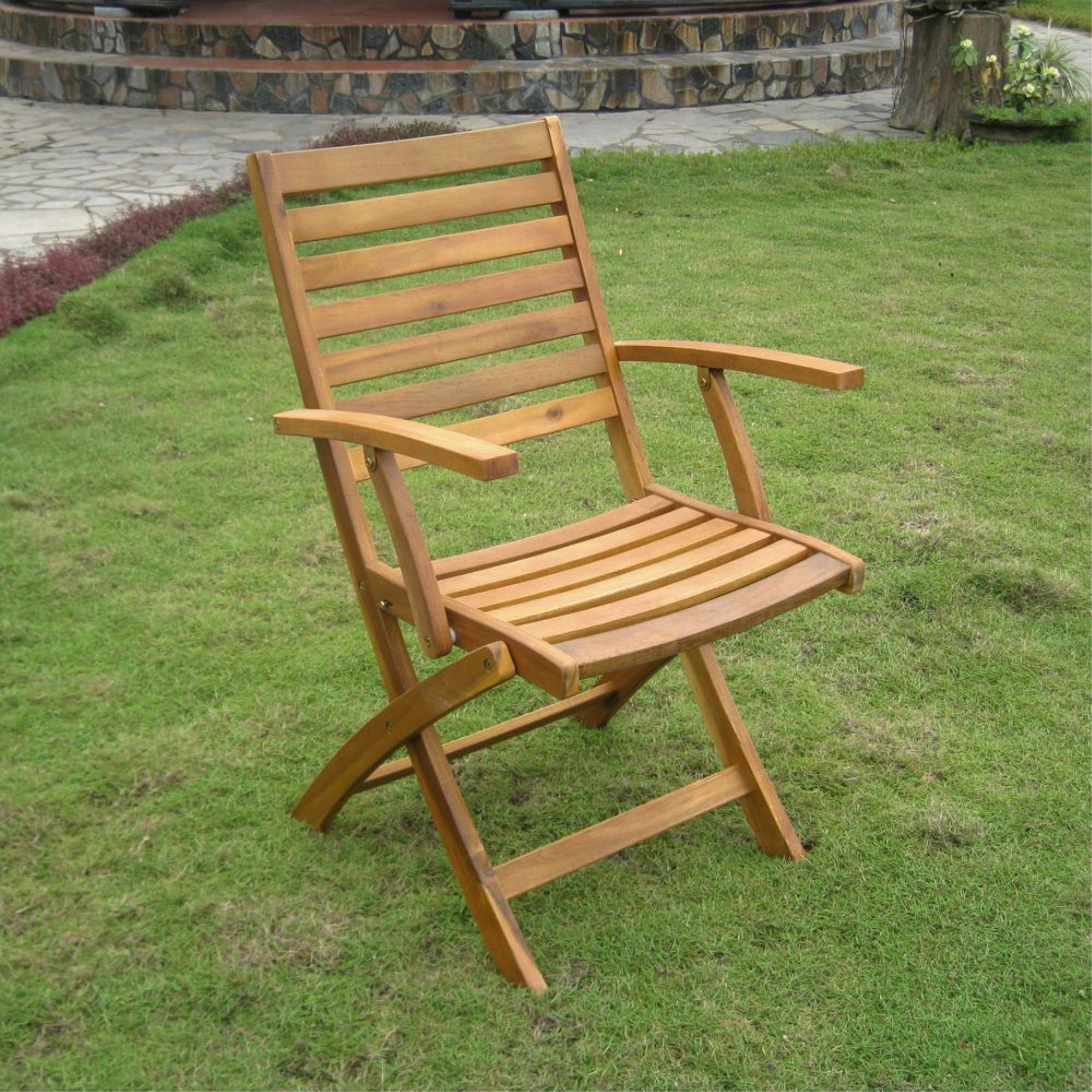 Rustic Brown Acacia Folding Ladder Back Dining Chair Set