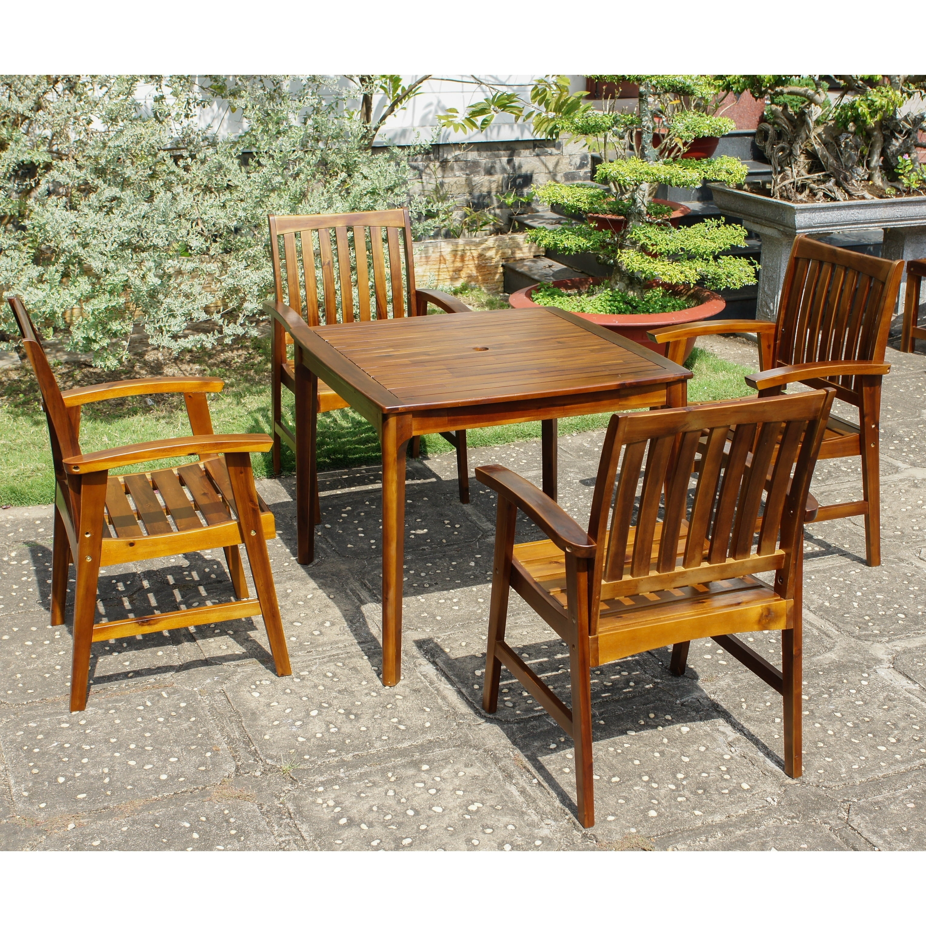 Highland 5-Piece Burnished Brown Acacia Patio Dining Set