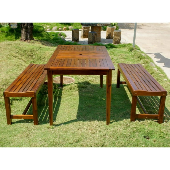 Highland 3-Piece Acacia Patio Bench Dining Set