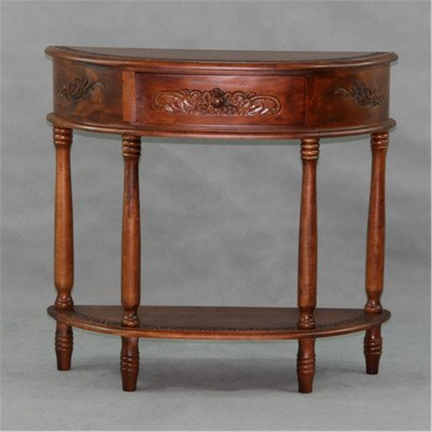 International Caravan, Inc Windsor Carved Wood Halfmoon Hall Table Walnut