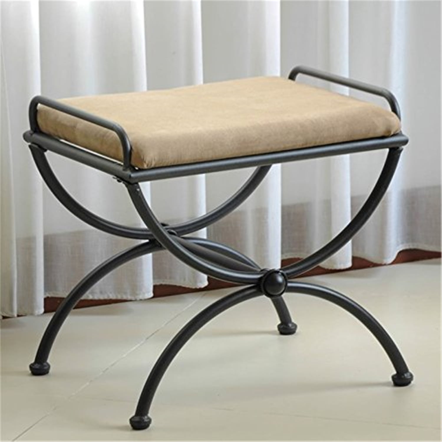 Java Iron and Microsuede Upholstered Vanity Stool
