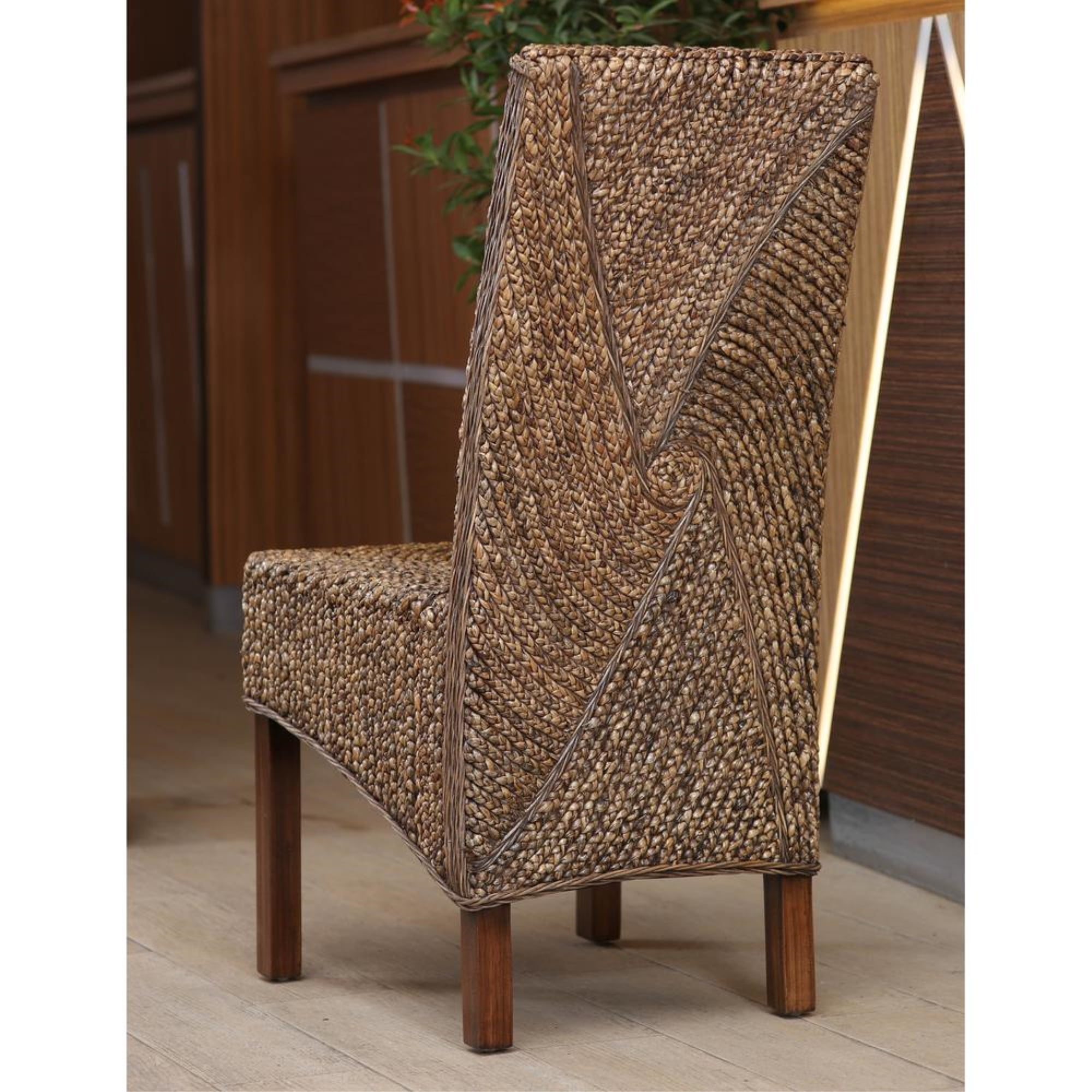 High Back Brown Upholstered Wood Side Chair