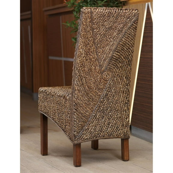 Lambada Hyacinth Spiral Design Dining Chairs with Mahogany Hardwood Frame (Set of 2) - Salak Brown