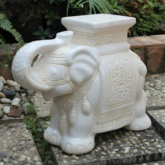 International Caravan Large Porcelain Elephant Stool