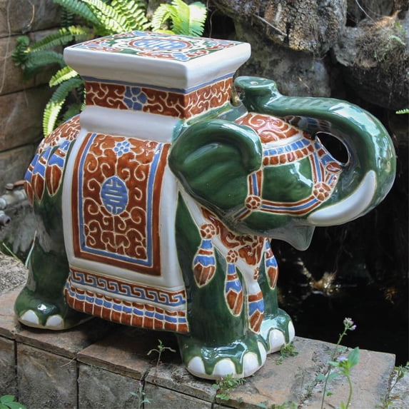 International Caravan Large Porcelain Elephant Stool