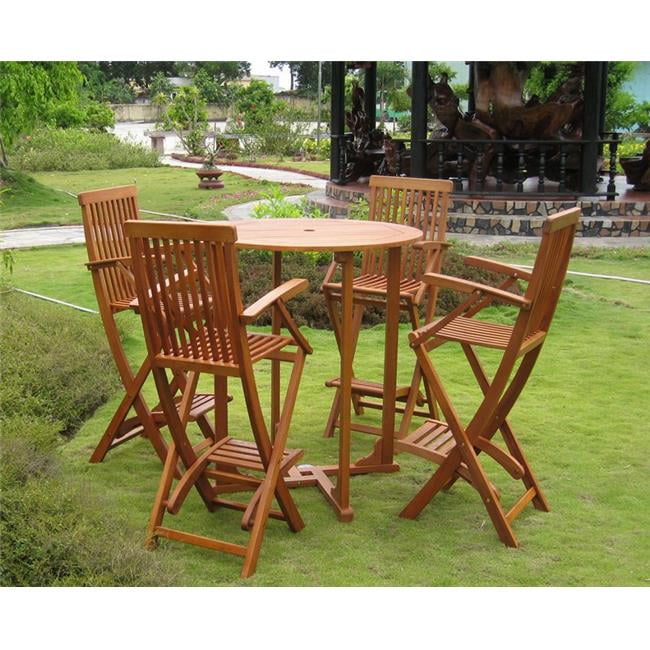 Yellow Balau Wood 5-Piece Bar Height Outdoor Dining Set