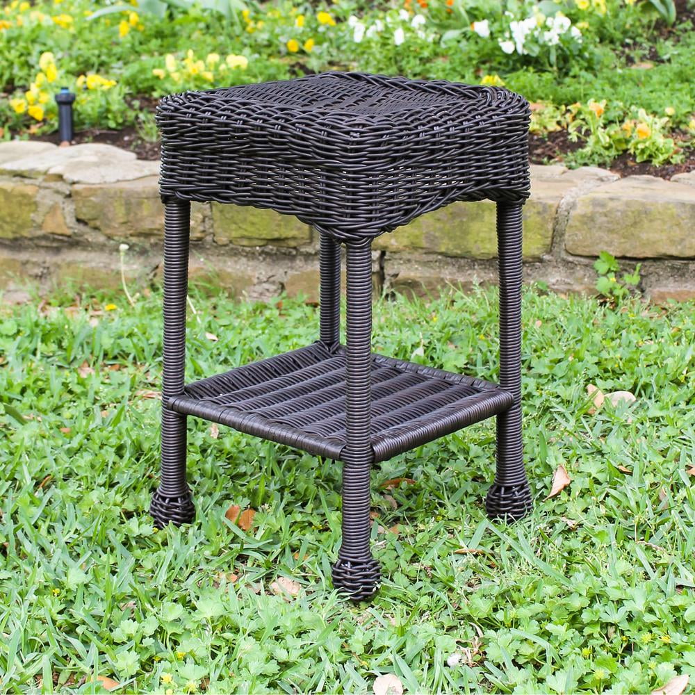 Antique Black Madison 12" Wicker Resin 2-Tier Patio Side Table