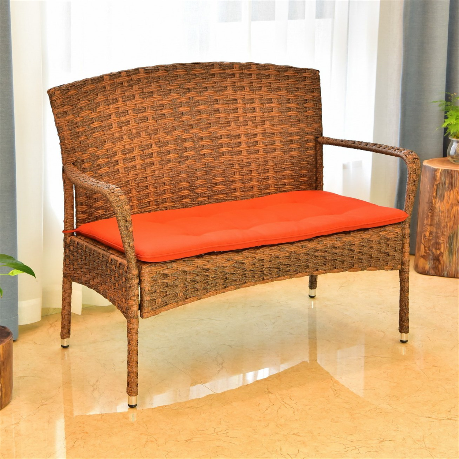 International Caravan  Majorca Resin Pandan Steel Loveseat with Cushions, Espresso & Spice - image 1 of 4