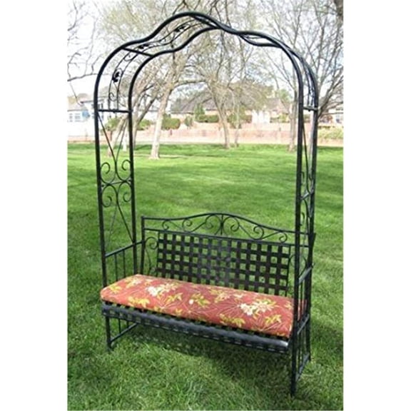 International Caravan Mandalay Iron Patio Arbor Bench in Antique Black