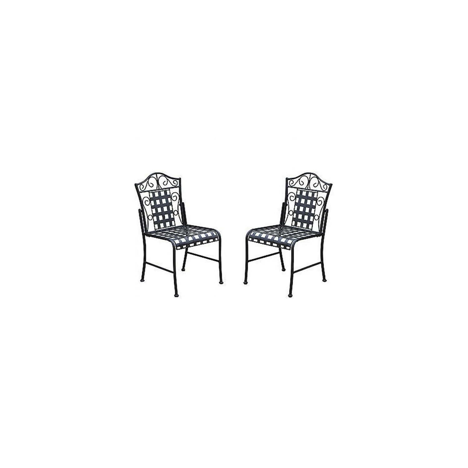 Antique Black Iron Armless Patio Dining Chairs, Set of 2