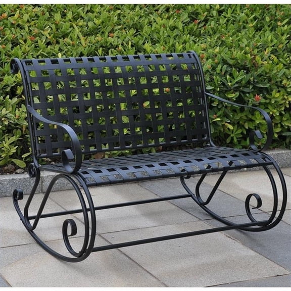 International Caravan Mandalay Iron Patio Rocker Loveseat in Black