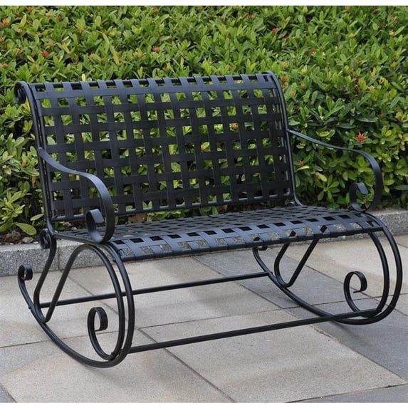 International Caravan Mandalay Iron Patio Rocker Loveseat in Black
