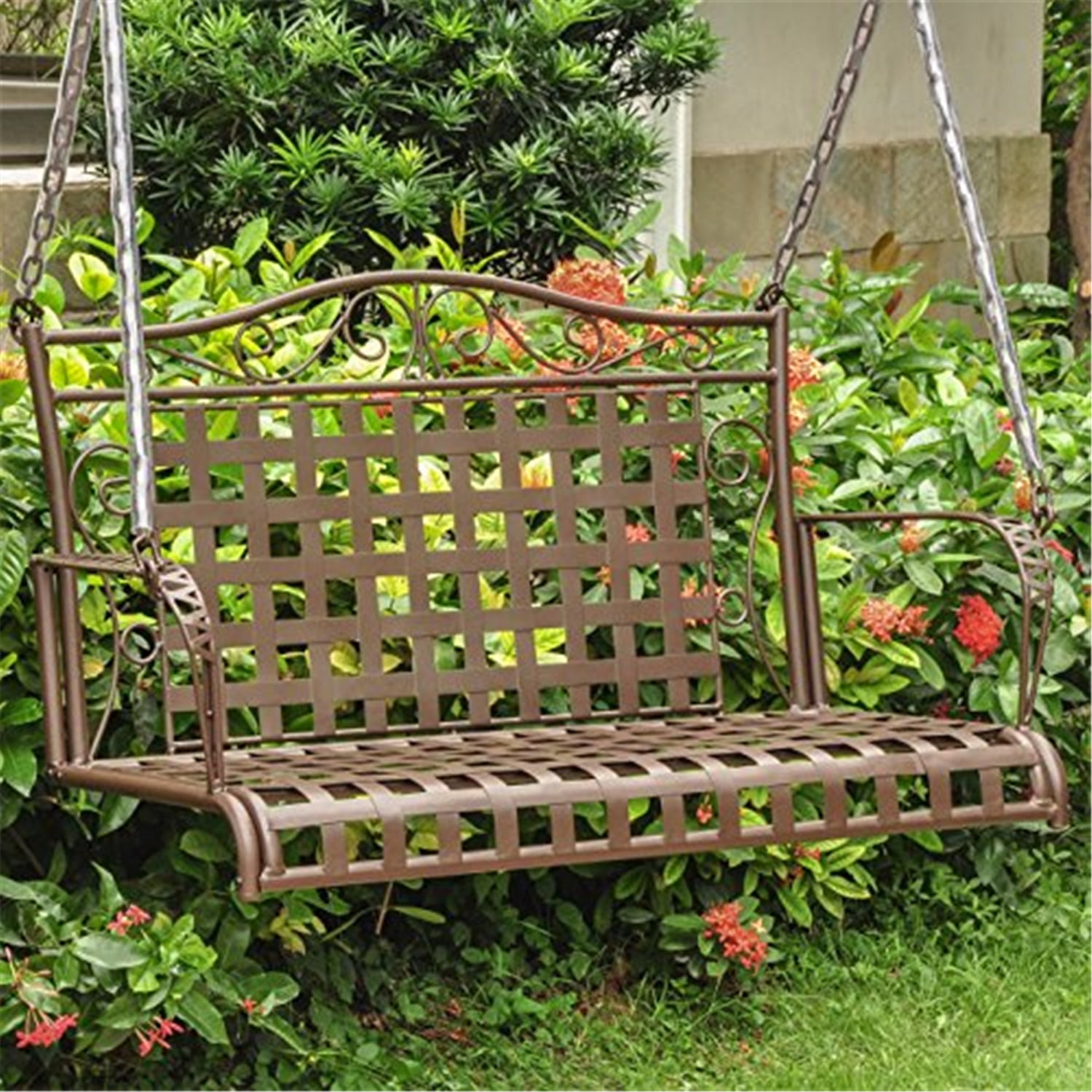 Mandalay Wrought Iron Patio Swing - Rustic Brown - Walmart.com