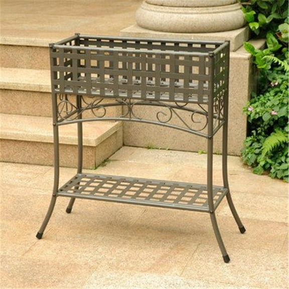 International Caravan Mandalay Iron Rectangular Plant Stand-Color:Rustic Brown