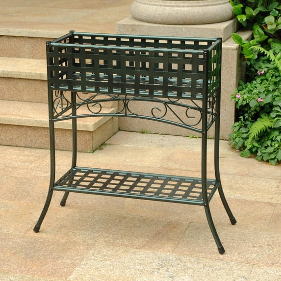 Mandalay Rectangular Iron Plant Stand - Hammered Verdi Gris