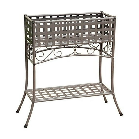 International Caravan Mandalay Rectangular Iron Plant Stand, Hammered Pewter