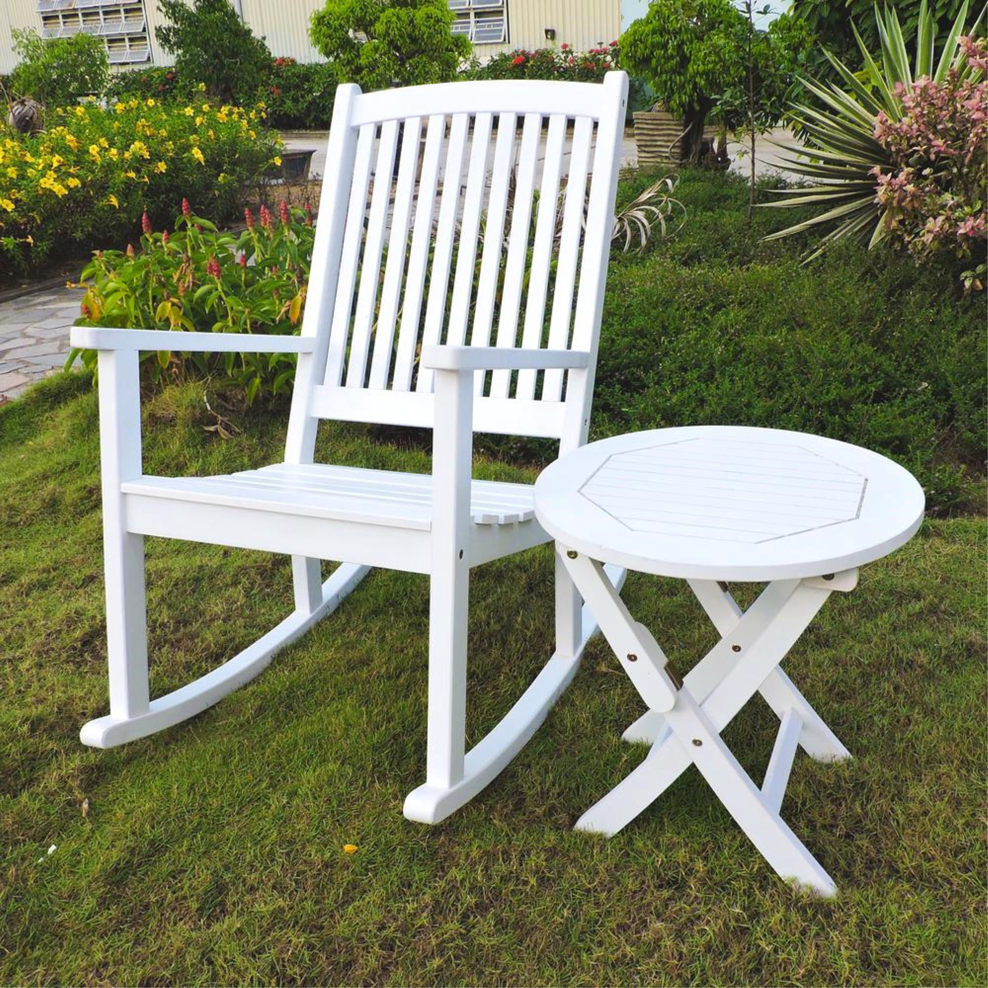 Double Rocker With Table Nicosia Acacia Wood Rocker and Side Table - Walmart.com