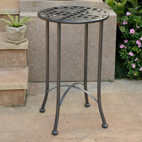 International Caravan Outdoor Classic Iron Curved End Table, Hammered Pewter