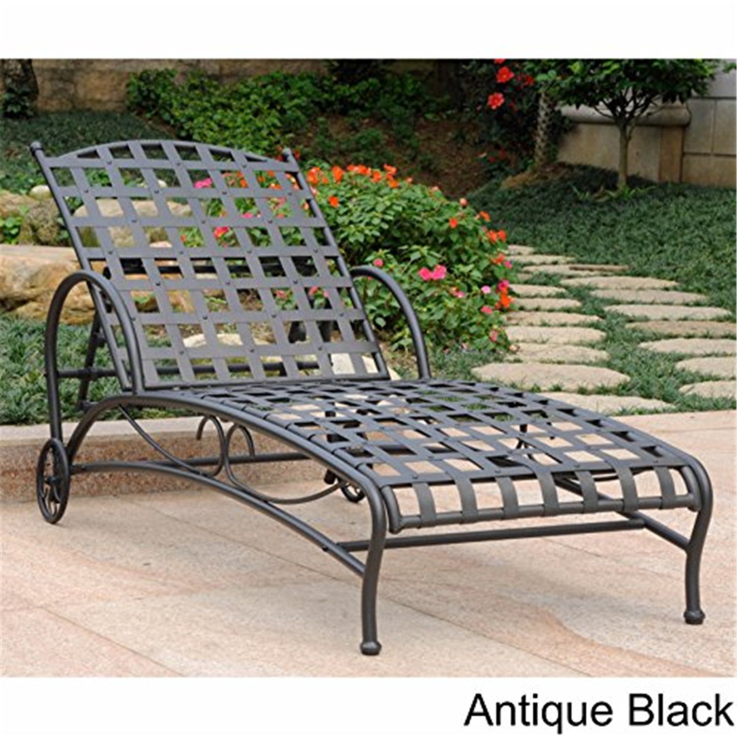 Antique Black Iron Multi-Position Patio Chaise Lounger