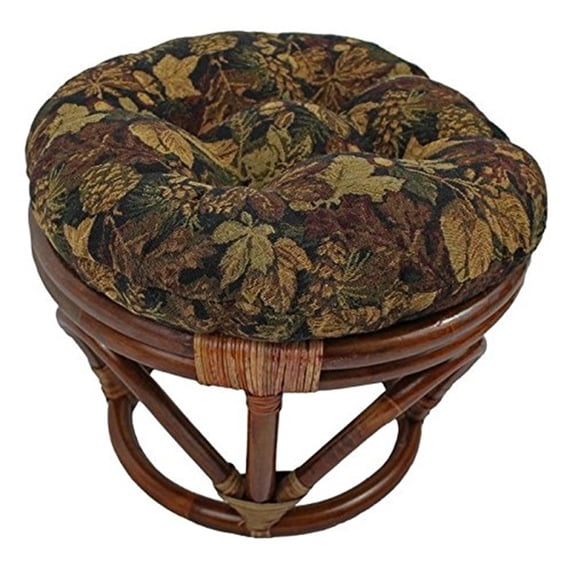 International Caravan Rattan Footsool With Tapestry Cushion-Color:Autumn Harvest